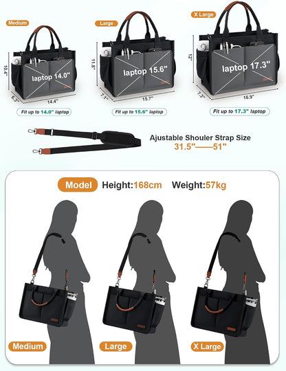 Womens Canvas Tote Bag Purse with Individual Compartment, Zipper Top, Reinforced Bottom & Luggage Sleeve