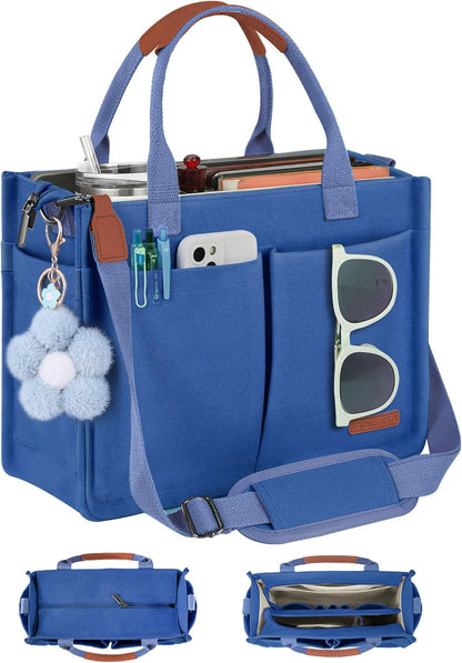 Womens Canvas Tote Bag Purse with Individual Compartment, Zipper Top, Reinforced Bottom & Luggage Sleeve