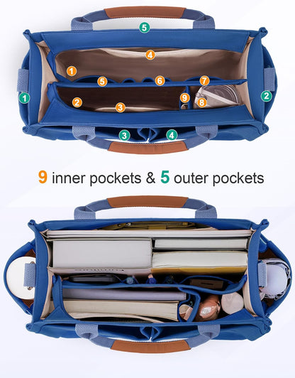 Womens Canvas Tote Bag Purse with Individual Compartment, Zipper Top, Reinforced Bottom & Luggage Sleeve
