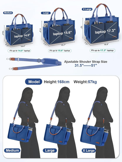 Womens Canvas Tote Bag Purse with Individual Compartment, Zipper Top, Reinforced Bottom & Luggage Sleeve
