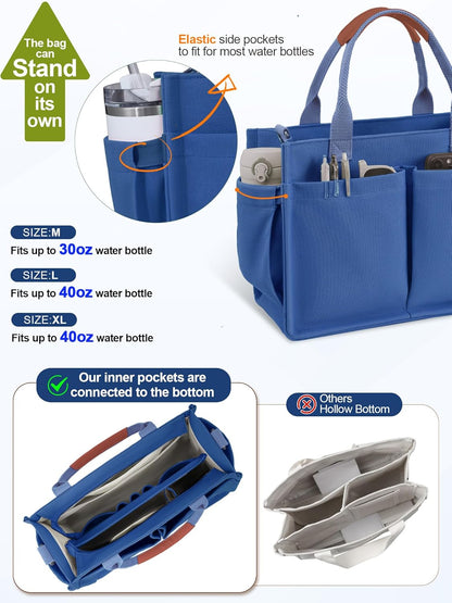Womens Canvas Tote Bag Purse with Individual Compartment, Zipper Top, Reinforced Bottom & Luggage Sleeve