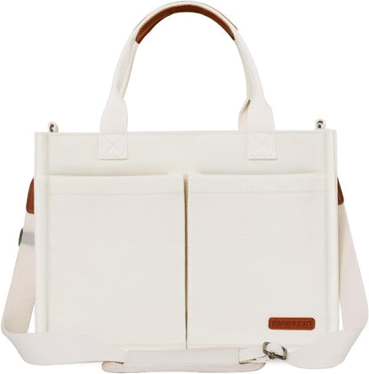 Womens Canvas Tote Bag Purse with Individual Compartment, Zipper Top, Reinforced Bottom & Luggage Sleeve