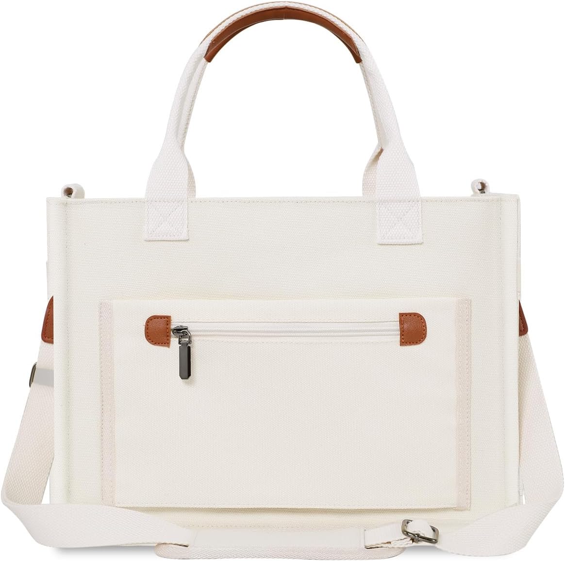 Womens Canvas Tote Bag Purse with Individual Compartment, Zipper Top, Reinforced Bottom & Luggage Sleeve