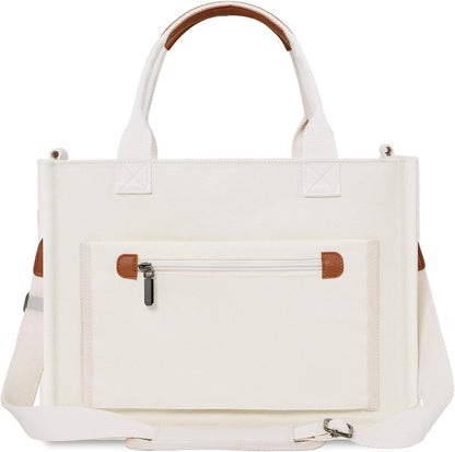 Womens Canvas Tote Bag Purse with Individual Compartment, Zipper Top, Reinforced Bottom & Luggage Sleeve