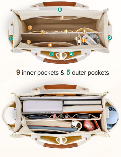 Womens Canvas Tote Bag Purse with Individual Compartment, Zipper Top, Reinforced Bottom & Luggage Sleeve