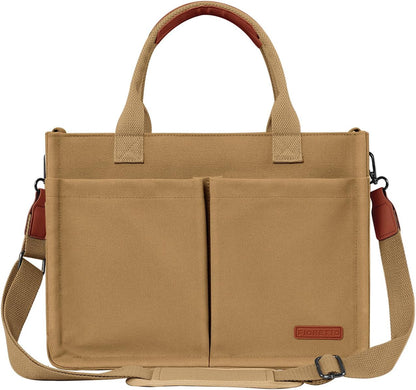 Womens Canvas Tote Bag Purse with Individual Compartment, Zipper Top, Reinforced Bottom & Luggage Sleeve