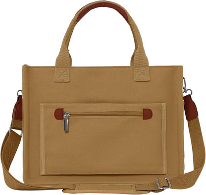 Womens Canvas Tote Bag Purse with Individual Compartment, Zipper Top, Reinforced Bottom & Luggage Sleeve