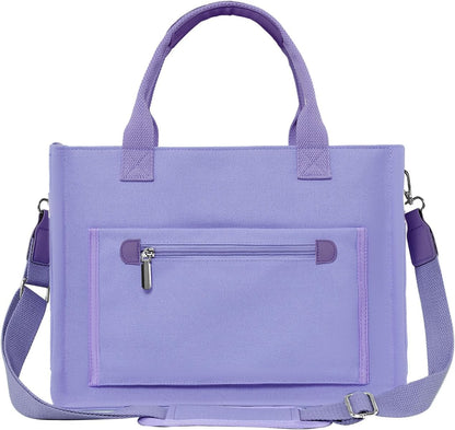 Womens Canvas Tote Bag Purse with Individual Compartment, Zipper Top, Reinforced Bottom & Luggage Sleeve