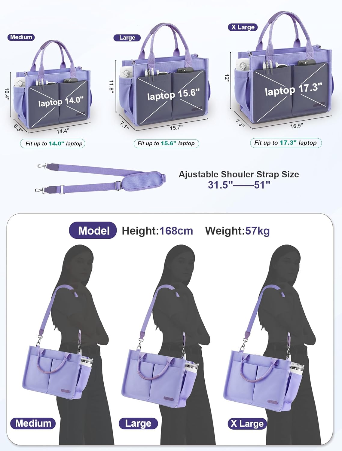 Womens Canvas Tote Bag Purse with Individual Compartment, Zipper Top, Reinforced Bottom & Luggage Sleeve