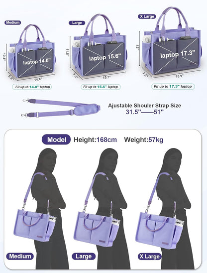 Womens Canvas Tote Bag Purse with Individual Compartment, Zipper Top, Reinforced Bottom & Luggage Sleeve