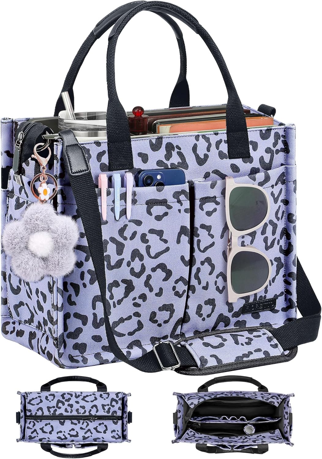Womens Canvas Tote Bag Purse with Individual Compartment, Zipper Top, Reinforced Bottom & Luggage Sleeve