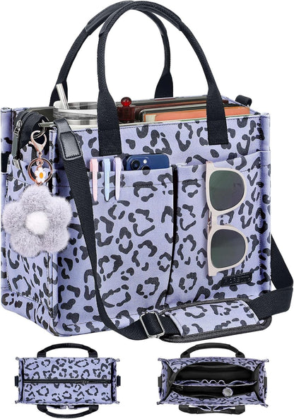 Womens Canvas Tote Bag Purse with Individual Compartment, Zipper Top, Reinforced Bottom & Luggage Sleeve
