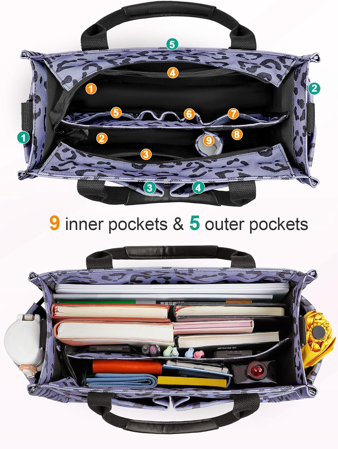 Womens Canvas Tote Bag Purse with Individual Compartment, Zipper Top, Reinforced Bottom & Luggage Sleeve