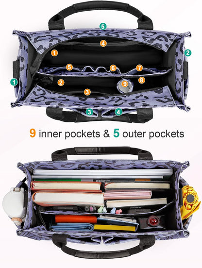 Womens Canvas Tote Bag Purse with Individual Compartment, Zipper Top, Reinforced Bottom & Luggage Sleeve