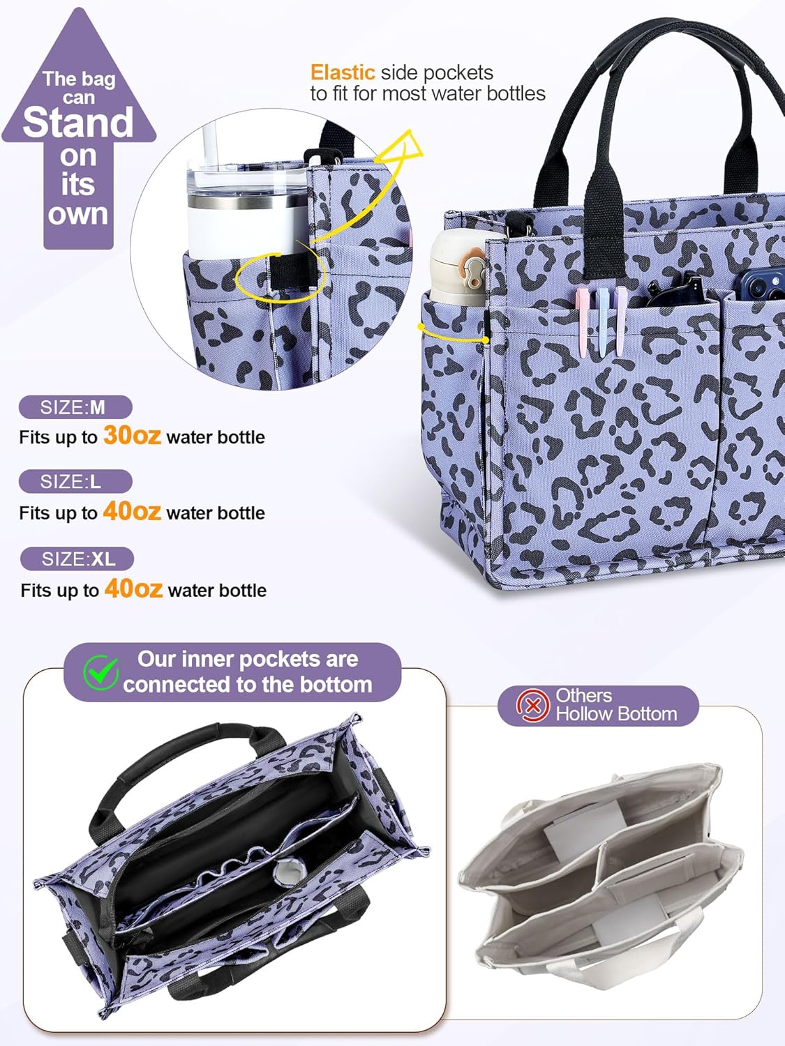 Womens Canvas Tote Bag Purse with Individual Compartment, Zipper Top, Reinforced Bottom & Luggage Sleeve