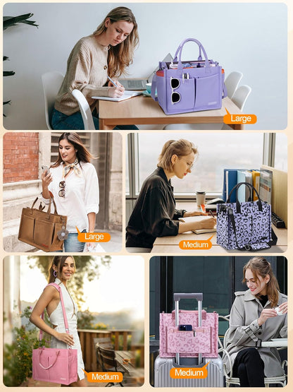 Womens Canvas Tote Bag Purse with Individual Compartment, Zipper Top, Reinforced Bottom & Luggage Sleeve