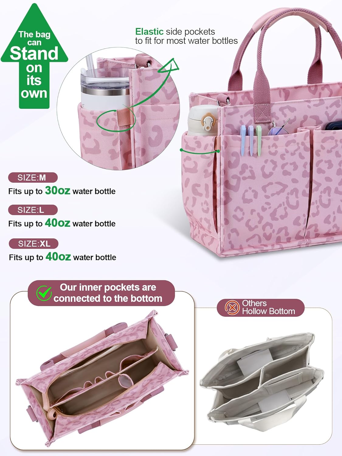 Womens Canvas Tote Bag Purse with Individual Compartment, Zipper Top, Reinforced Bottom & Luggage Sleeve