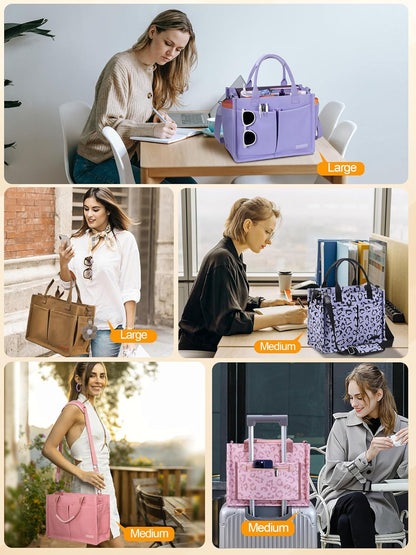 Womens Canvas Tote Bag Purse with Individual Compartment, Zipper Top, Reinforced Bottom & Luggage Sleeve