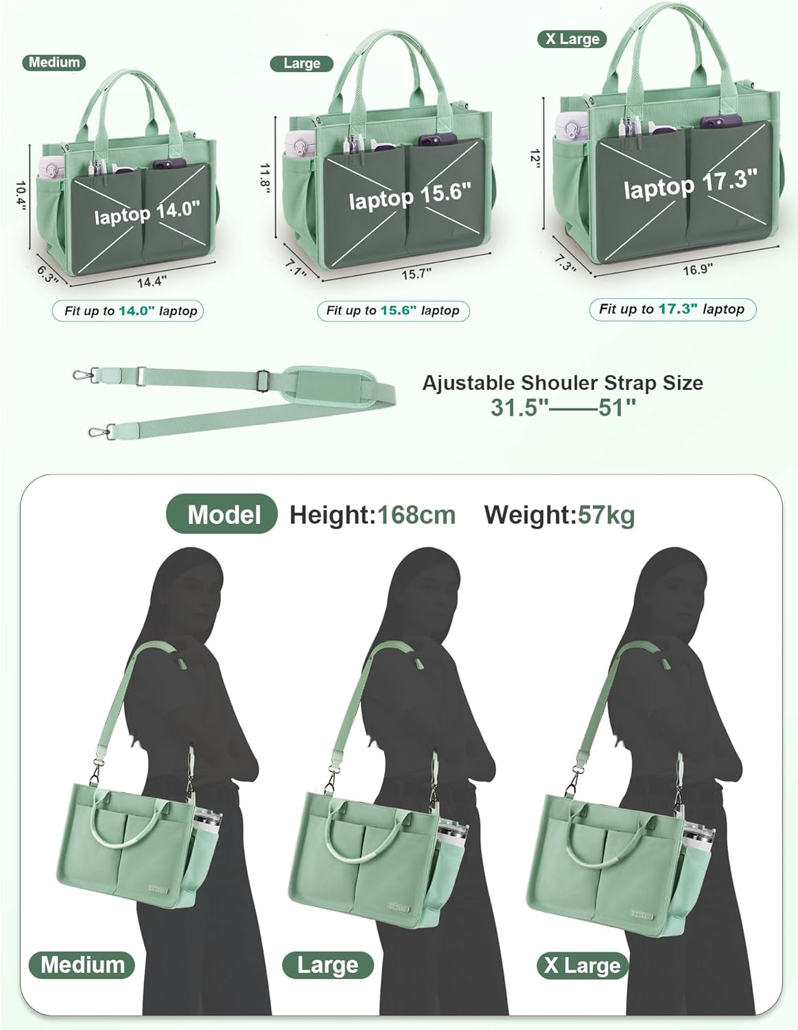 Womens Canvas Tote Bag Purse with Individual Compartment, Zipper Top, Reinforced Bottom & Luggage Sleeve