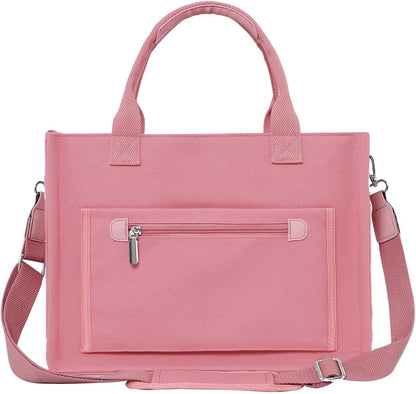 Womens Canvas Tote Bag Purse with Individual Compartment, Zipper Top, Reinforced Bottom & Luggage Sleeve