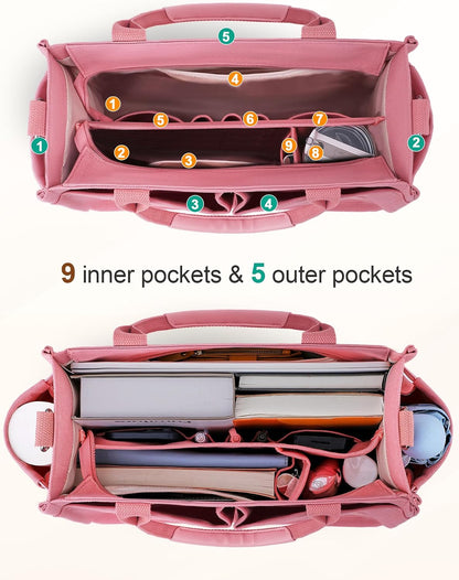 Womens Canvas Tote Bag Purse with Individual Compartment, Zipper Top, Reinforced Bottom & Luggage Sleeve