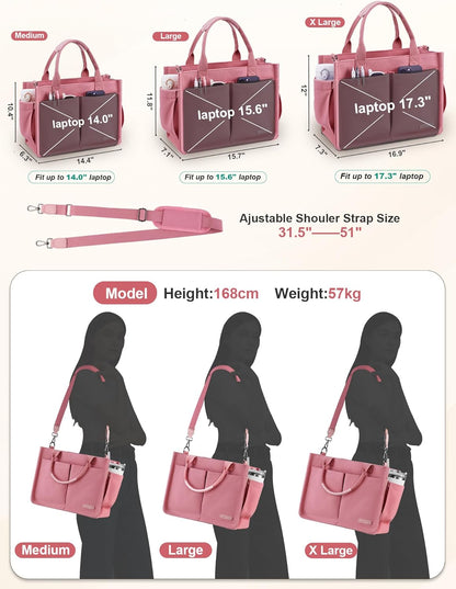 Womens Canvas Tote Bag Purse with Individual Compartment, Zipper Top, Reinforced Bottom & Luggage Sleeve