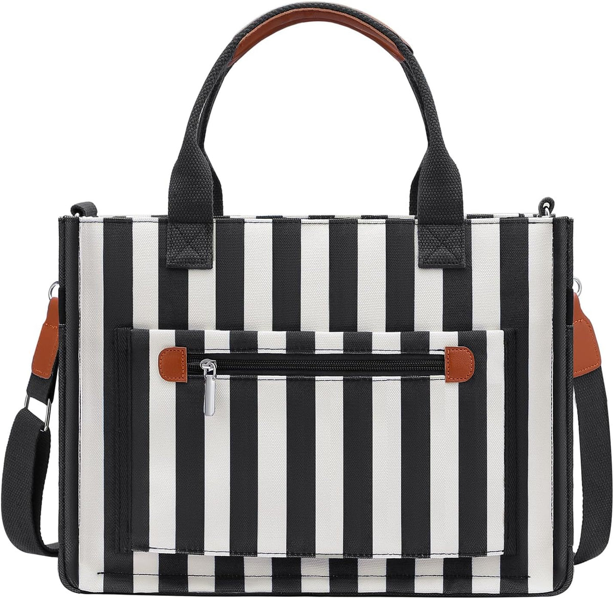 Womens Canvas Tote Bag Purse with Individual Compartment, Zipper Top, Reinforced Bottom & Luggage Sleeve