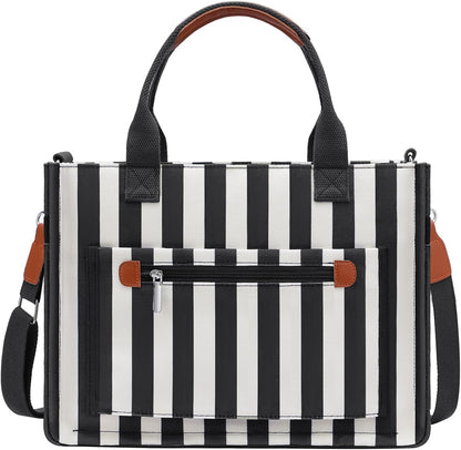 Womens Canvas Tote Bag Purse with Individual Compartment, Zipper Top, Reinforced Bottom & Luggage Sleeve