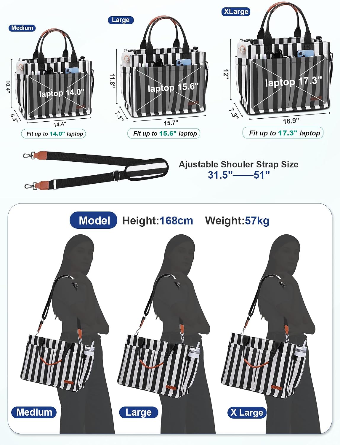 Womens Canvas Tote Bag Purse with Individual Compartment, Zipper Top, Reinforced Bottom & Luggage Sleeve