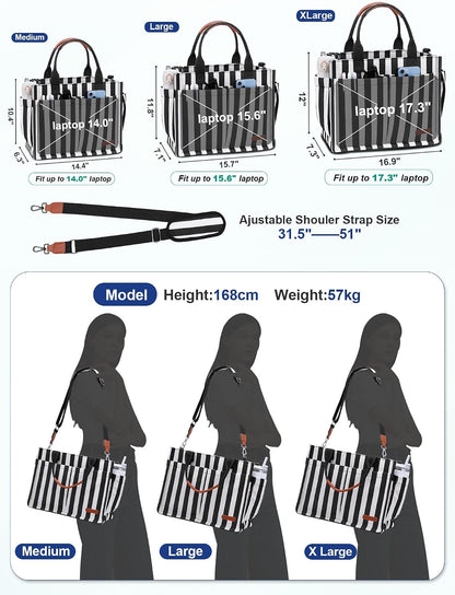 Womens Canvas Tote Bag Purse with Individual Compartment, Zipper Top, Reinforced Bottom & Luggage Sleeve