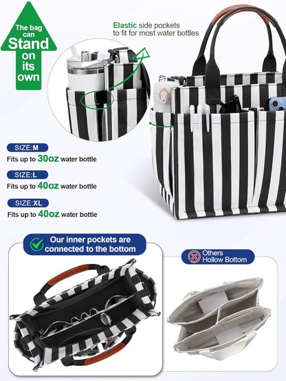 Womens Canvas Tote Bag Purse with Individual Compartment, Zipper Top, Reinforced Bottom & Luggage Sleeve