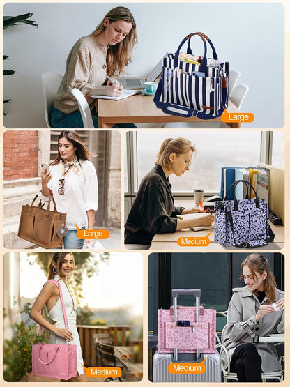 Womens Canvas Tote Bag Purse with Individual Compartment, Zipper Top, Reinforced Bottom & Luggage Sleeve