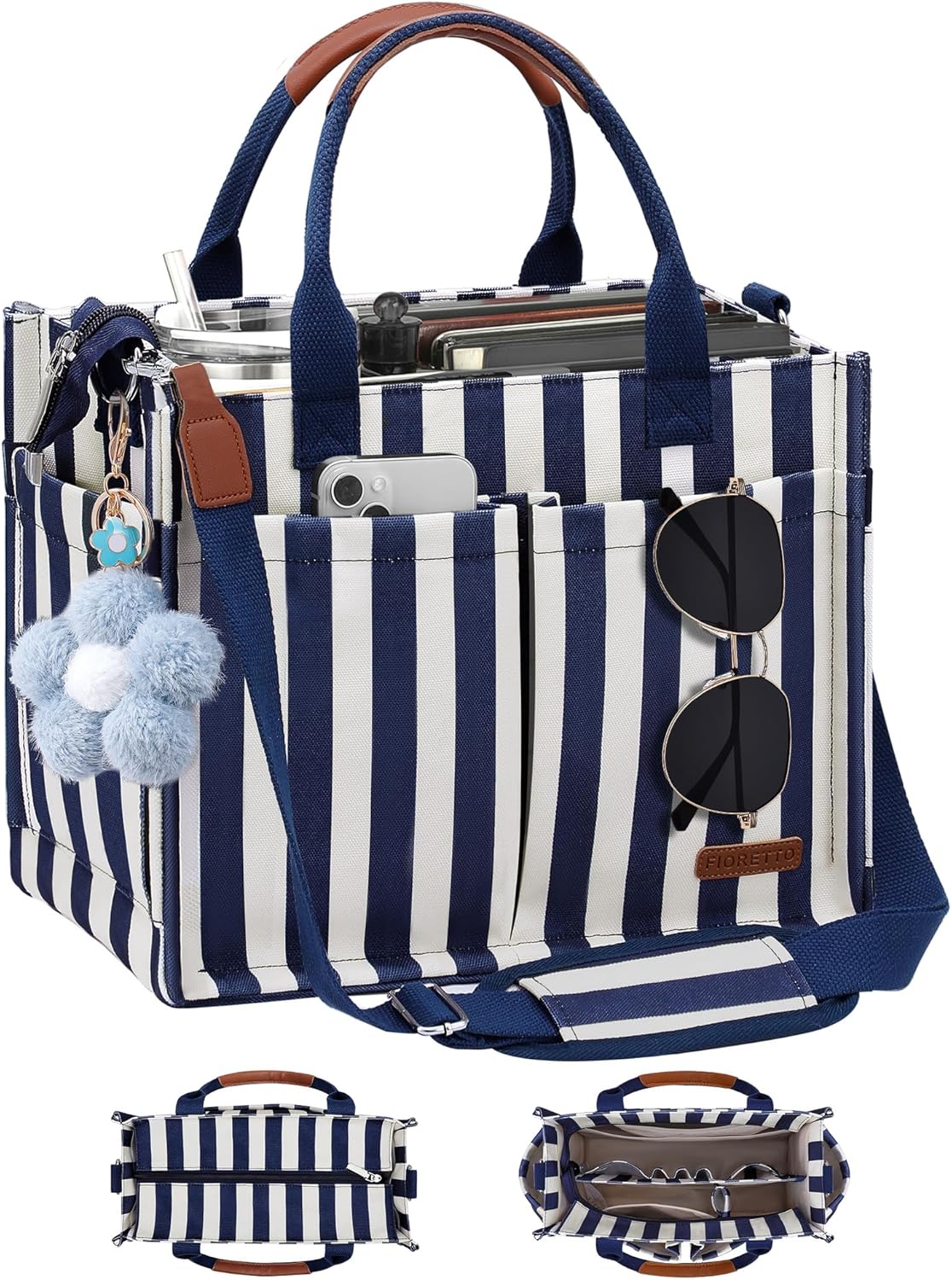 Womens Canvas Tote Bag Purse with Individual Compartment, Zipper Top, Reinforced Bottom & Luggage Sleeve