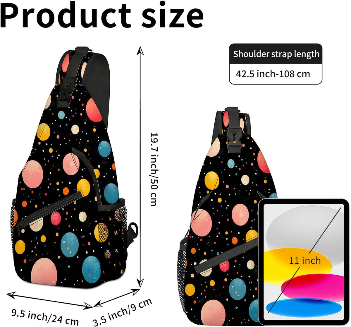 Sling Bag Crossbody Backpack for Men & Women, Lightweight Water-Resistant Chest Bag with Multi-Pockets & Side Pockets, Unique Print for Travel Hiking, Emerald Crystals Gemstone