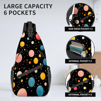 Sling Bag Crossbody Backpack for Men & Women, Lightweight Water-Resistant Chest Bag with Multi-Pockets & Side Pockets, Unique Print for Travel Hiking, Emerald Crystals Gemstone