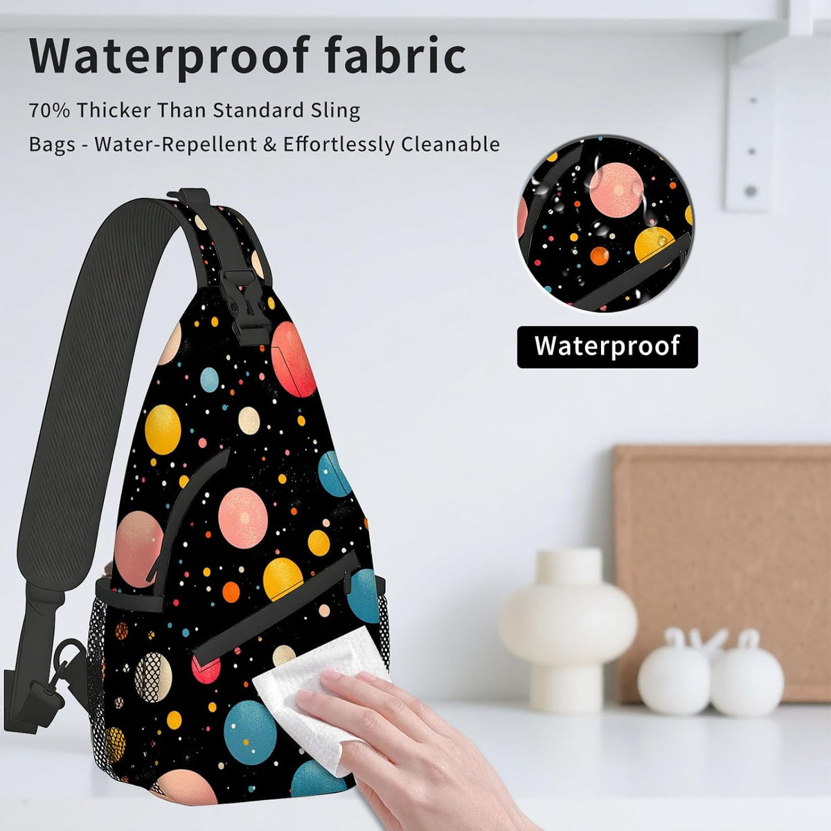 Sling Bag Crossbody Backpack for Men & Women, Lightweight Water-Resistant Chest Bag with Multi-Pockets & Side Pockets, Unique Print for Travel Hiking, Emerald Crystals Gemstone