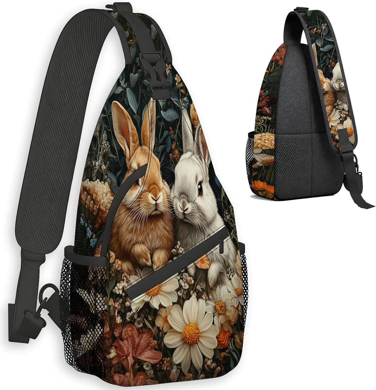 Sling Bag Crossbody Backpack for Men & Women, Lightweight Water-Resistant Chest Bag with Multi-Pockets & Side Pockets, Unique Print for Travel Hiking, Emerald Crystals Gemstone