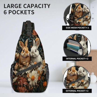 Sling Bag Crossbody Backpack for Men & Women, Lightweight Water-Resistant Chest Bag with Multi-Pockets & Side Pockets, Unique Print for Travel Hiking, Emerald Crystals Gemstone