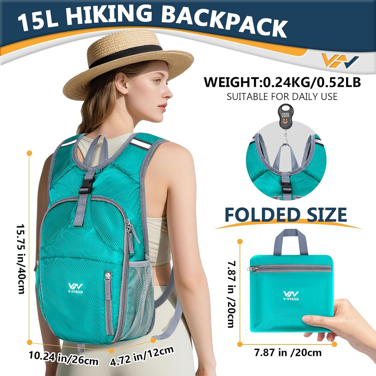 15L Foldable Hiking Backpack,Lightweight Packable Waterproof Machine Washable Daypack with Chest Strap,Small Folding Pack for Travel/Walking for Men&Women-0.52LB Blue
