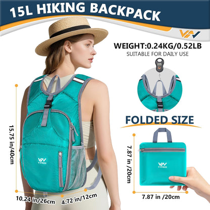 15L Foldable Hiking Backpack,Lightweight Packable Waterproof Machine Washable Daypack with Chest Strap,Small Folding Pack for Travel/Walking for Men&Women-0.52LB Blue
