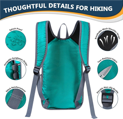 15L Foldable Hiking Backpack,Lightweight Packable Waterproof Machine Washable Daypack with Chest Strap,Small Folding Pack for Travel/Walking for Men&Women-0.52LB Blue