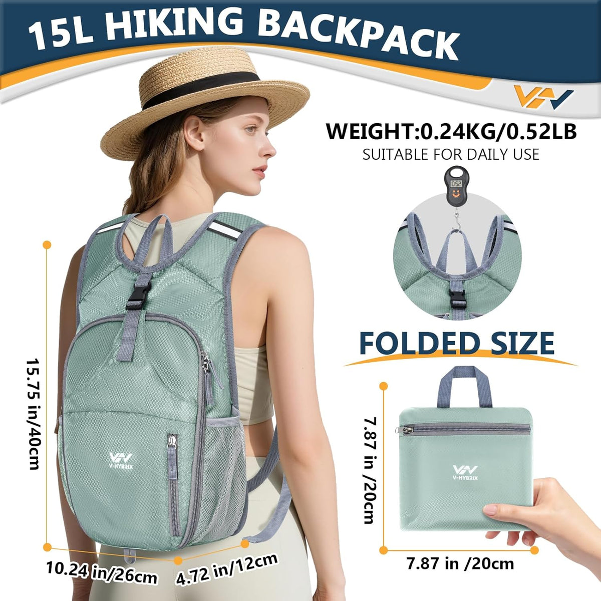 15L Foldable Hiking Backpack,Lightweight Packable Waterproof Machine Washable Daypack with Chest Strap,Small Folding Pack for Travel/Walking for Men&Women-0.52LB Blue