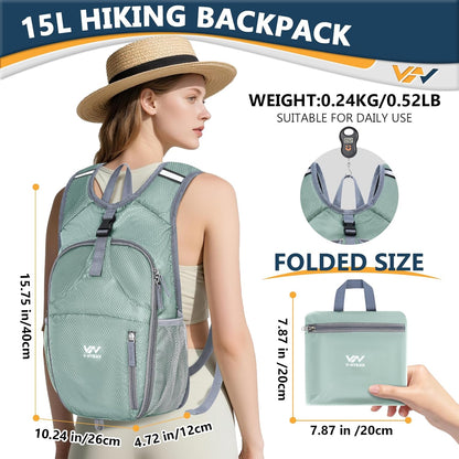 15L Foldable Hiking Backpack,Lightweight Packable Waterproof Machine Washable Daypack with Chest Strap,Small Folding Pack for Travel/Walking for Men&Women-0.52LB Blue