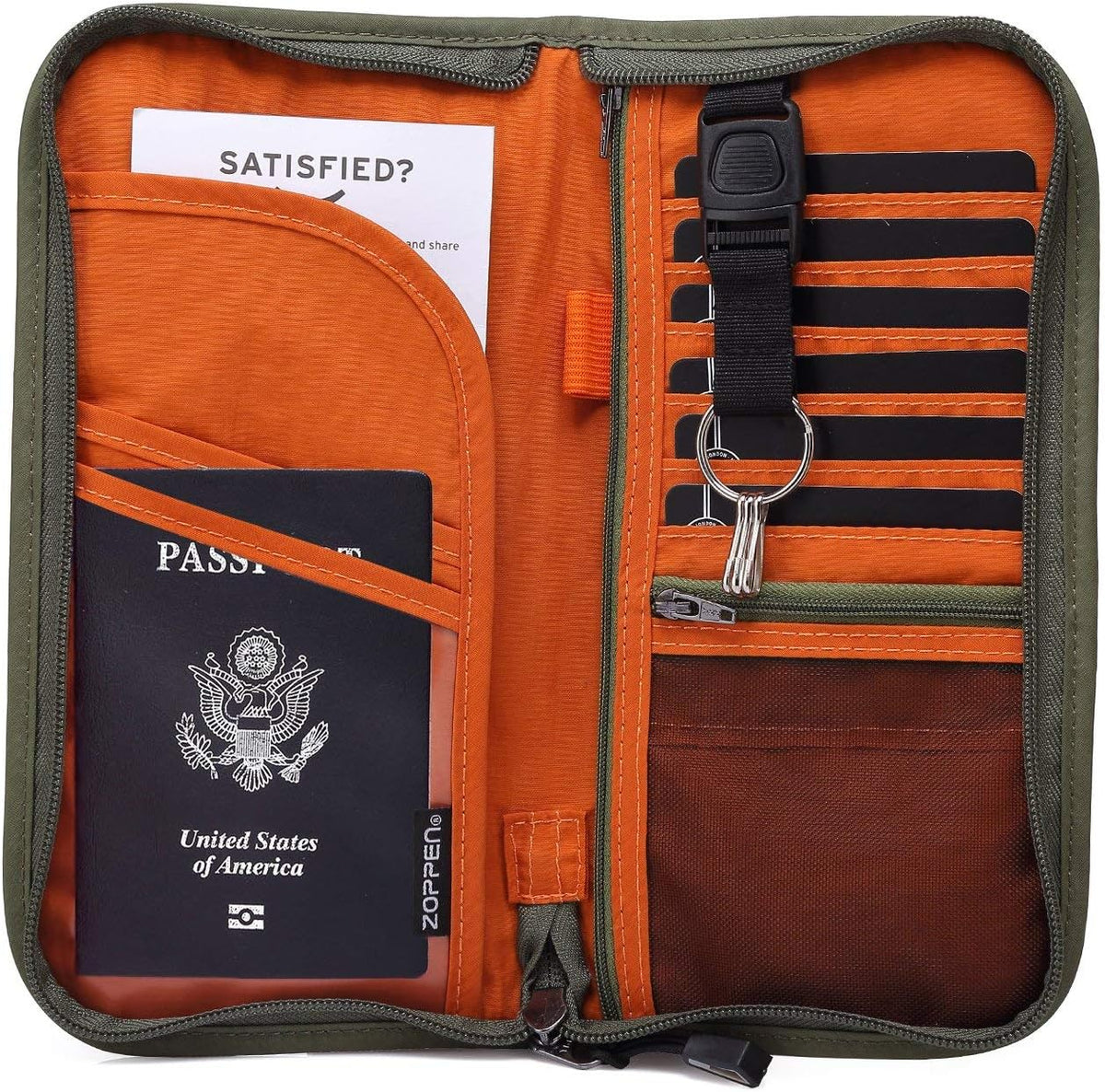 Passport Holder Family RFID Passport Wallet, Passport Holder Women/Men, Travel Wallet Documents Organizer Zipper Case with Removable Wristlet Strap, Travel Essentials for Flying