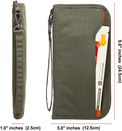 Passport Holder Family RFID Passport Wallet, Passport Holder Women/Men, Travel Wallet Documents Organizer Zipper Case with Removable Wristlet Strap, Travel Essentials for Flying