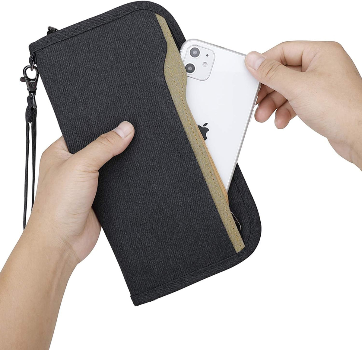 Passport Holder Family RFID Passport Wallet, Passport Holder Women/Men, Travel Wallet Documents Organizer Zipper Case with Removable Wristlet Strap, Travel Essentials for Flying