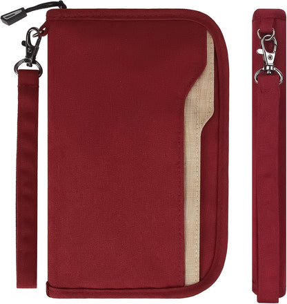 Passport Holder Family RFID Passport Wallet, Passport Holder Women/Men, Travel Wallet Documents Organizer Zipper Case with Removable Wristlet Strap, Travel Essentials for Flying