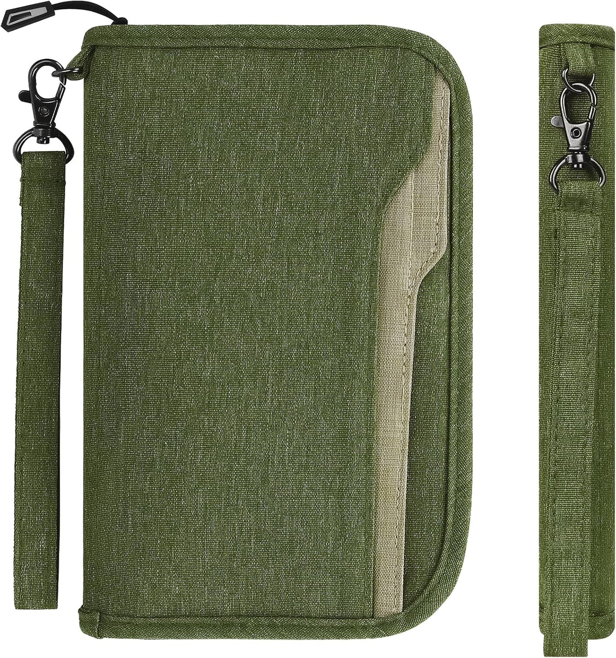 Passport Holder Family RFID Passport Wallet, Passport Holder Women/Men, Travel Wallet Documents Organizer Zipper Case with Removable Wristlet Strap, Travel Essentials for Flying