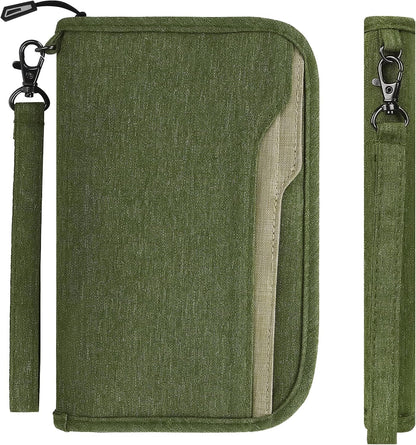 Passport Holder Family RFID Passport Wallet, Passport Holder Women/Men, Travel Wallet Documents Organizer Zipper Case with Removable Wristlet Strap, Travel Essentials for Flying