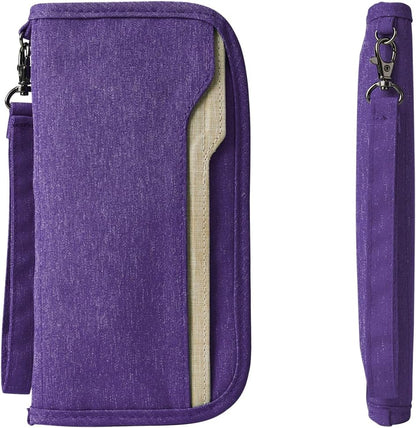 Passport Holder Family RFID Passport Wallet, Passport Holder Women/Men, Travel Wallet Documents Organizer Zipper Case with Removable Wristlet Strap, Travel Essentials for Flying